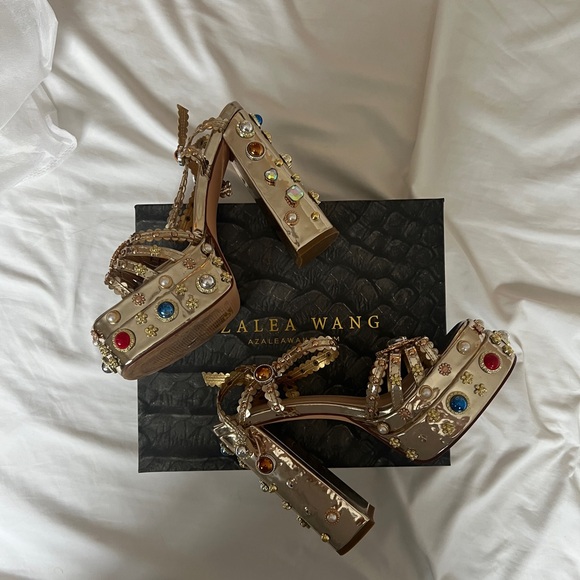 Gold Embellished Platform Heels - Picture 2 of 5